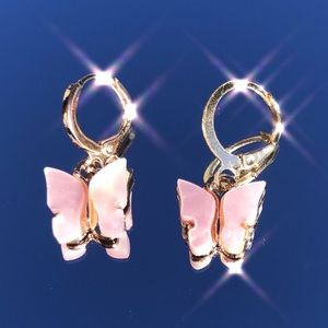 Pink butterfly huggie earrings